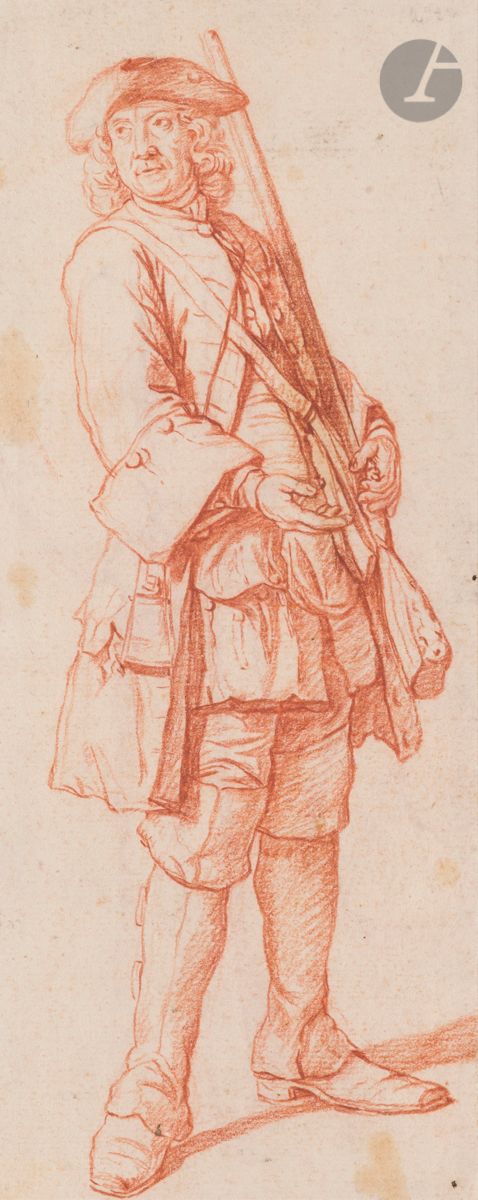 Jan Josef HOREMANS l’aîné
(Anvers 1682 - 1759)
Recto : Homme tenant un fusil
Verso : Jeune homme
Sanguine.
Inscription au crayon en haut à droite : « n° 20 ».
Inscription au crayon au verso en bas sur le montage : « collection Rohn ».
22,5 x 9 cm