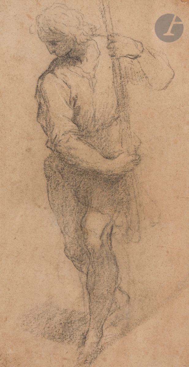 Palma il GIOVANE (Venise v. 1550 - 1628)
Jeune homme tenant une torche
Pierre noire, estompe et légers rehauts de craie blanche sur papier beige.
34 x 18 cm

Provenance :
- Ancienne collection Paul Bureau.
- Vente Christie’s, Londres, 6 juillet 1999, n° 103.

Notre dessin est une étude pour une figure de la composition Les Corps de saint Tiburzio et saint Valeriano ensevelis par sainte Cécile, décor de la chapelle Foscari, église San Nicolò dei Tolentini, Venise (voir : S. Mason Rinaldi, Palma il Giovane, Milano, 1984, n° 462, fig. 688).

Un dessin de la composition complète est conservé à la Christ Church Library d’Oxford (opus cité supra, fig. 687).