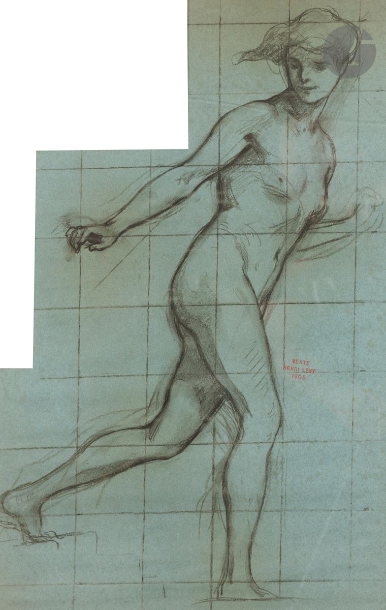 
Henri-Léopold LÉVY (Paris 1840 - 1904)



Study of a nude woman



Black pencil on blue paper.



Irregular shape.



Tiled with black pencil.



(Slightly insolated, paper warped).





Provenance:



Sale from the artist's studio, the stamp on the right (Lugt 1675).

