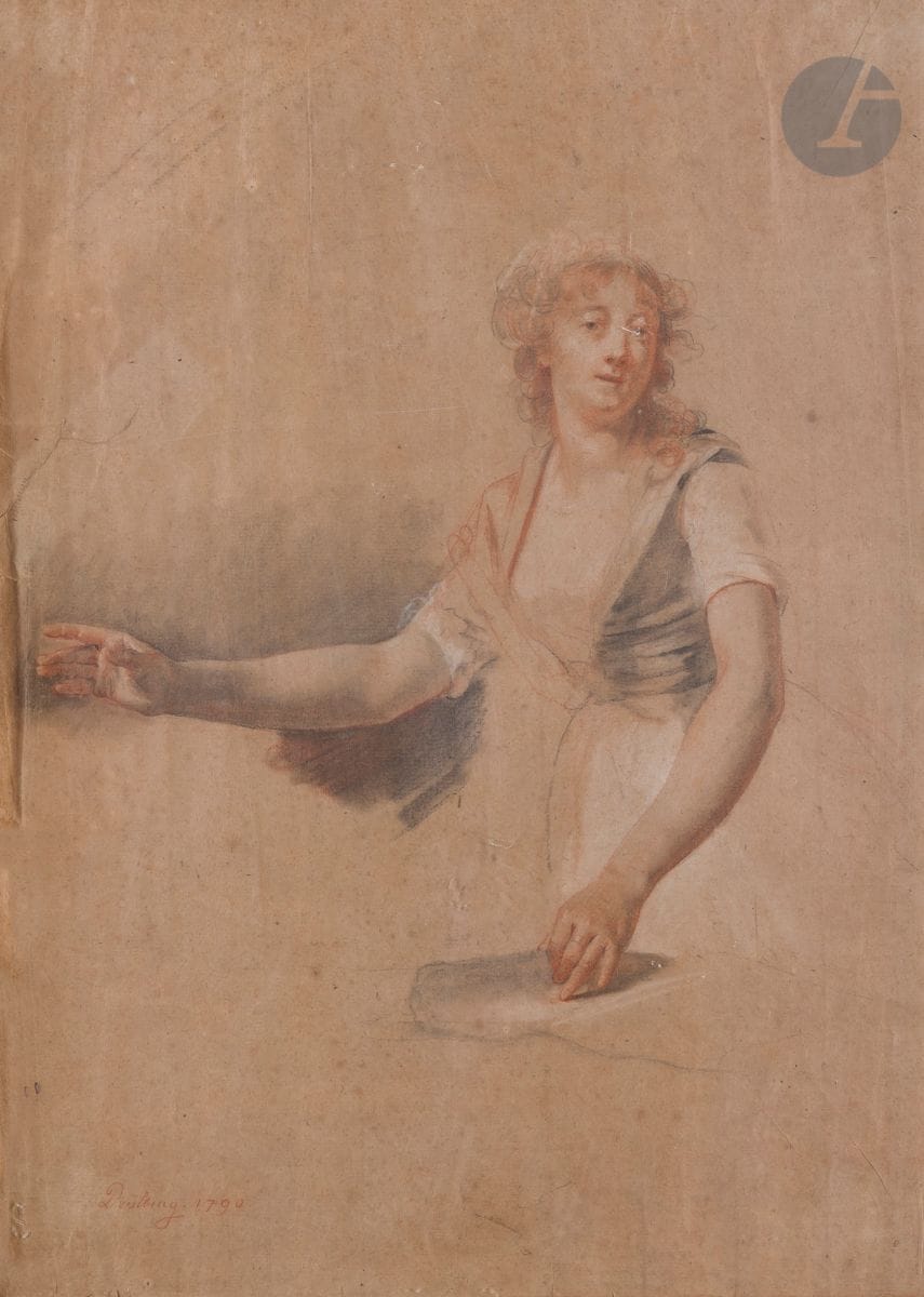 Martin DROLLING (Oberhergheim 1752 - Paris 1817)
Étude de femme à mi-corps, 1790
3 crayons.
Signé et daté en bas à gauche.
37,7 x 25,6 cm