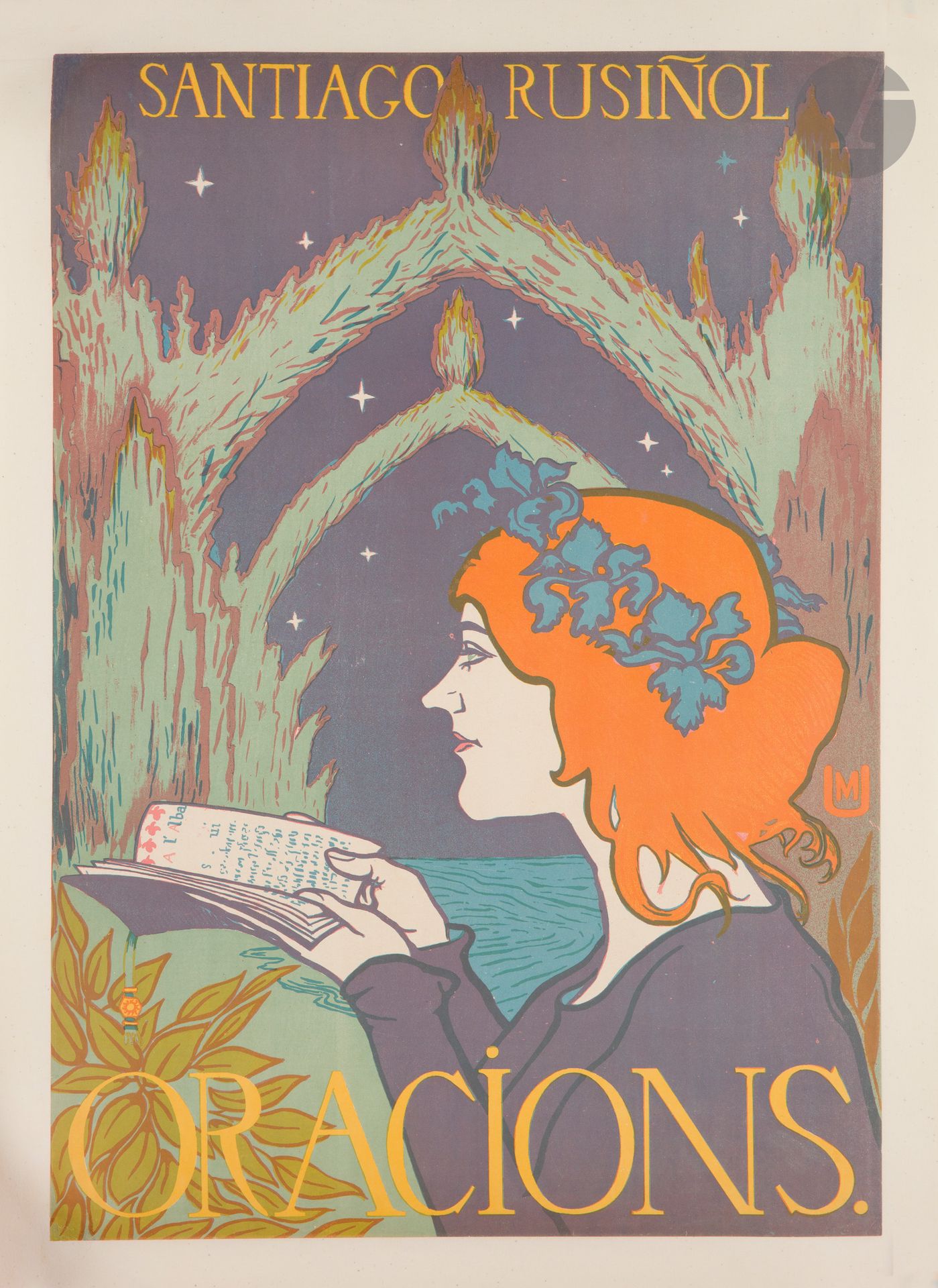 
Miguel UTRILLO i MORLIUS (1862-1934)



Santiago Rusiñol, Oracions, 1897



Chromolithographie. Entoilée.



Sans imp. 



Monogrammée au centre à droite.



Rare. Très bon état.



53 x 43





Bibliographie :



Cataluña, p. 78, n° 64.
