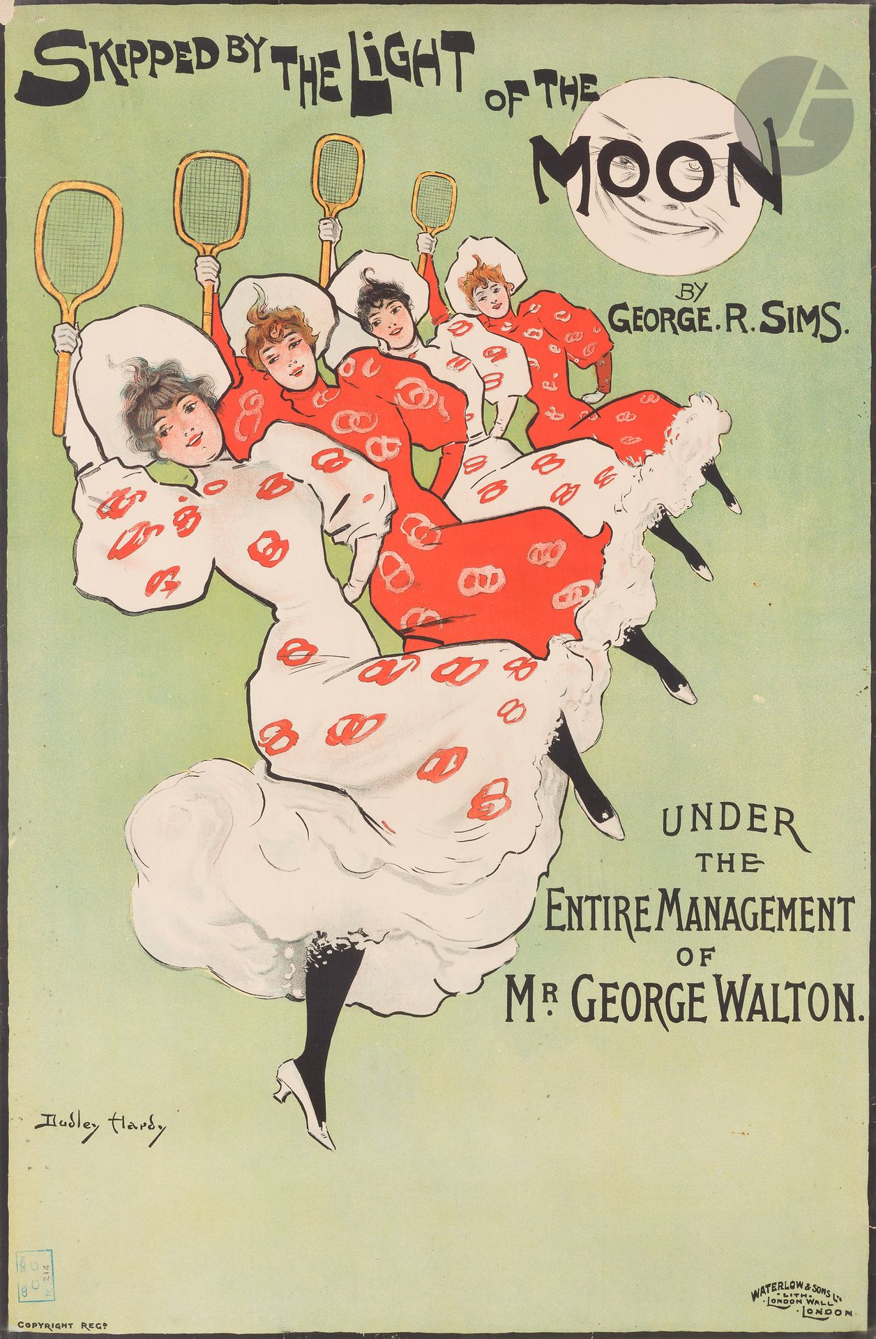 Dudley HARDY (1865-1922)
Skipped by the Light of the Moon
Chromolithographie. Entoilée.
Imp. Waterlow & Sons, London.
Signée en bas à gauche.
Bon état. Entoilage ancien.
74,5 x 49 cm

Provenance :
Collection Charles Joseph Guillemain, son cachet en bas à gauche n° 214 (Lugt 4766).

Bibliographie :
DFP I, p. 18, n° 59A.