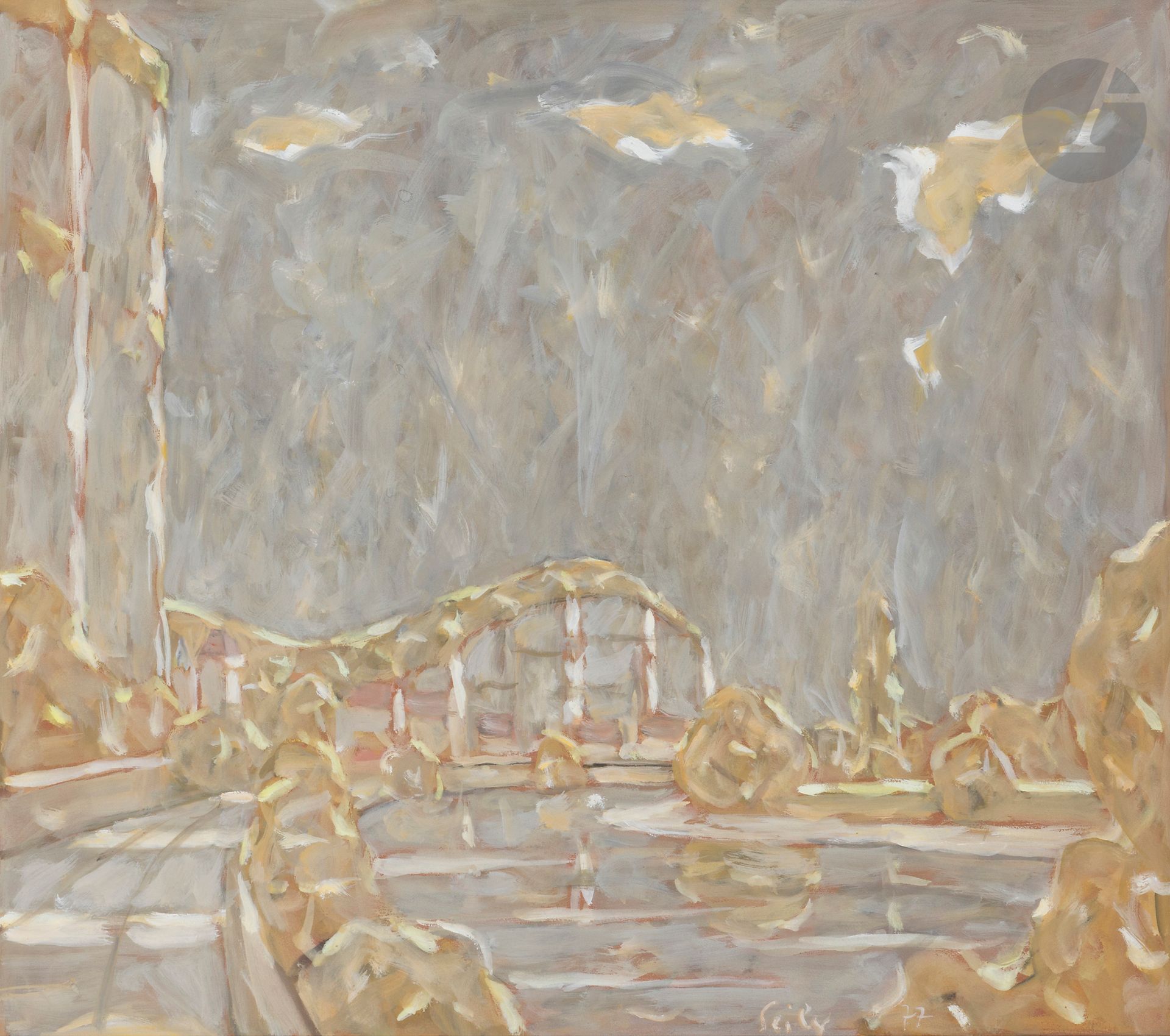 Hans SEILER (1907-1986)
Vue de La Roque-Gageac, 1977
Gouache.
Signée et datée en bas à droite.
46,5 x 53 cm
