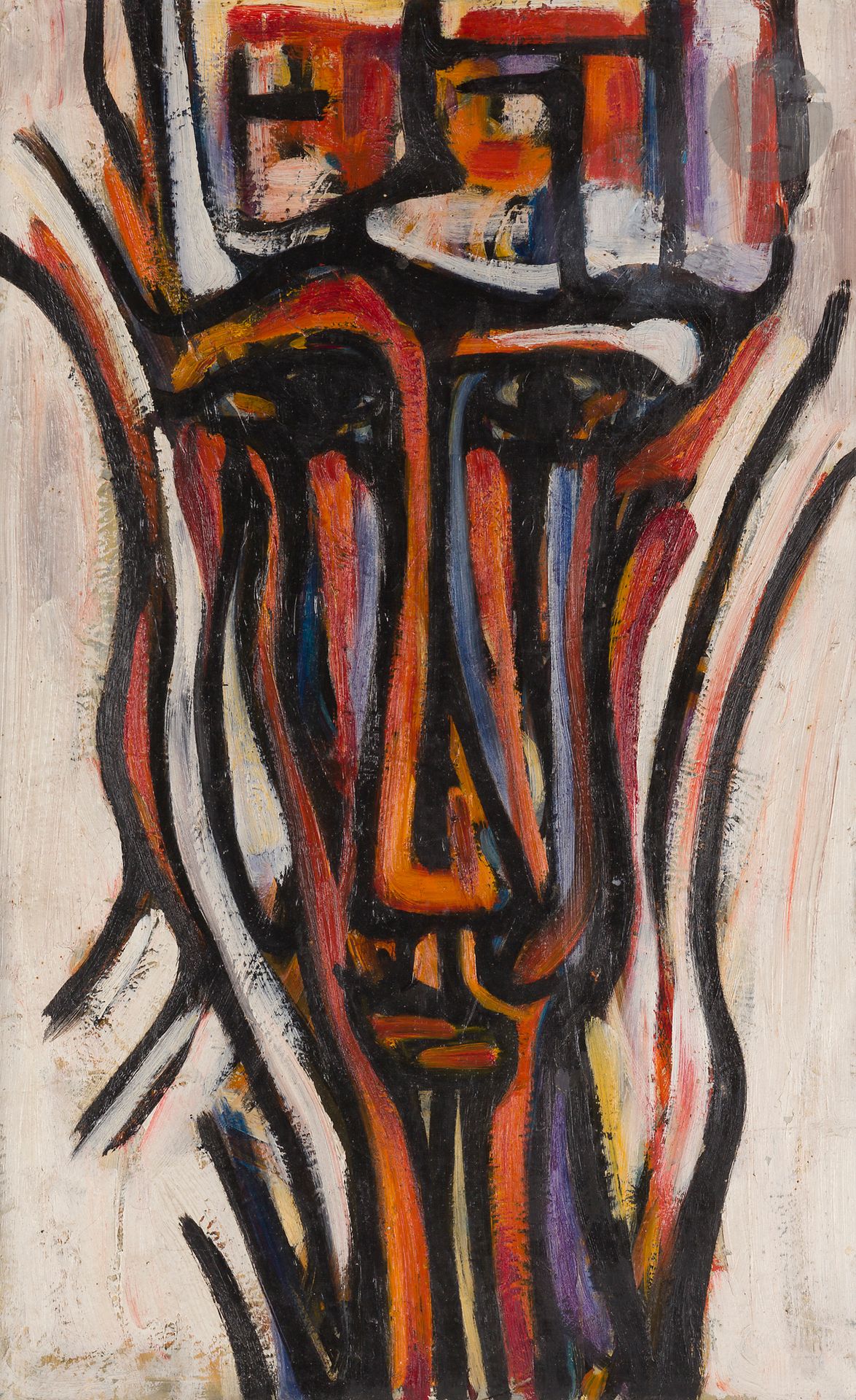 Michel JOURNIAC (1943-1995)
Portrait de David, 1963
Huile sur toile.
Signée, datée et titrée au dos.
61 x 38 cm