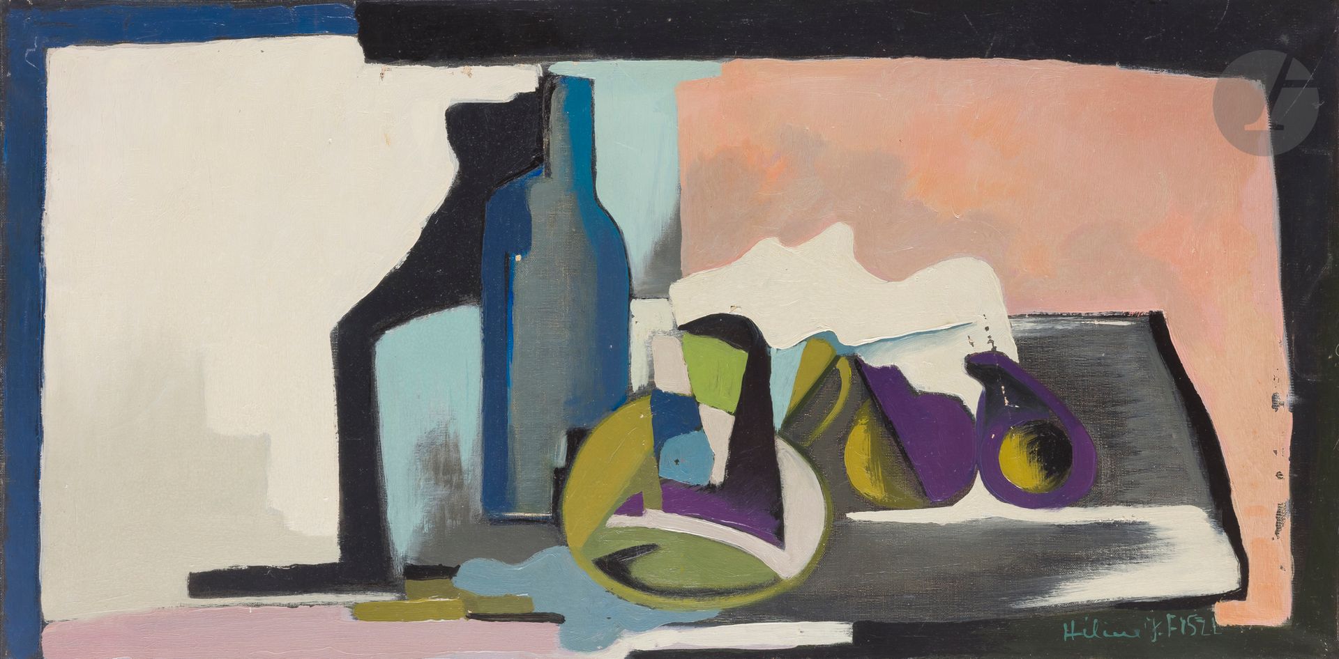 Hélène FISZL [hongroise] 
(1908-1993)
Nature morte
Huile sur toile.
Signée en bas à droite.
(Manques).
40 x 80 cm