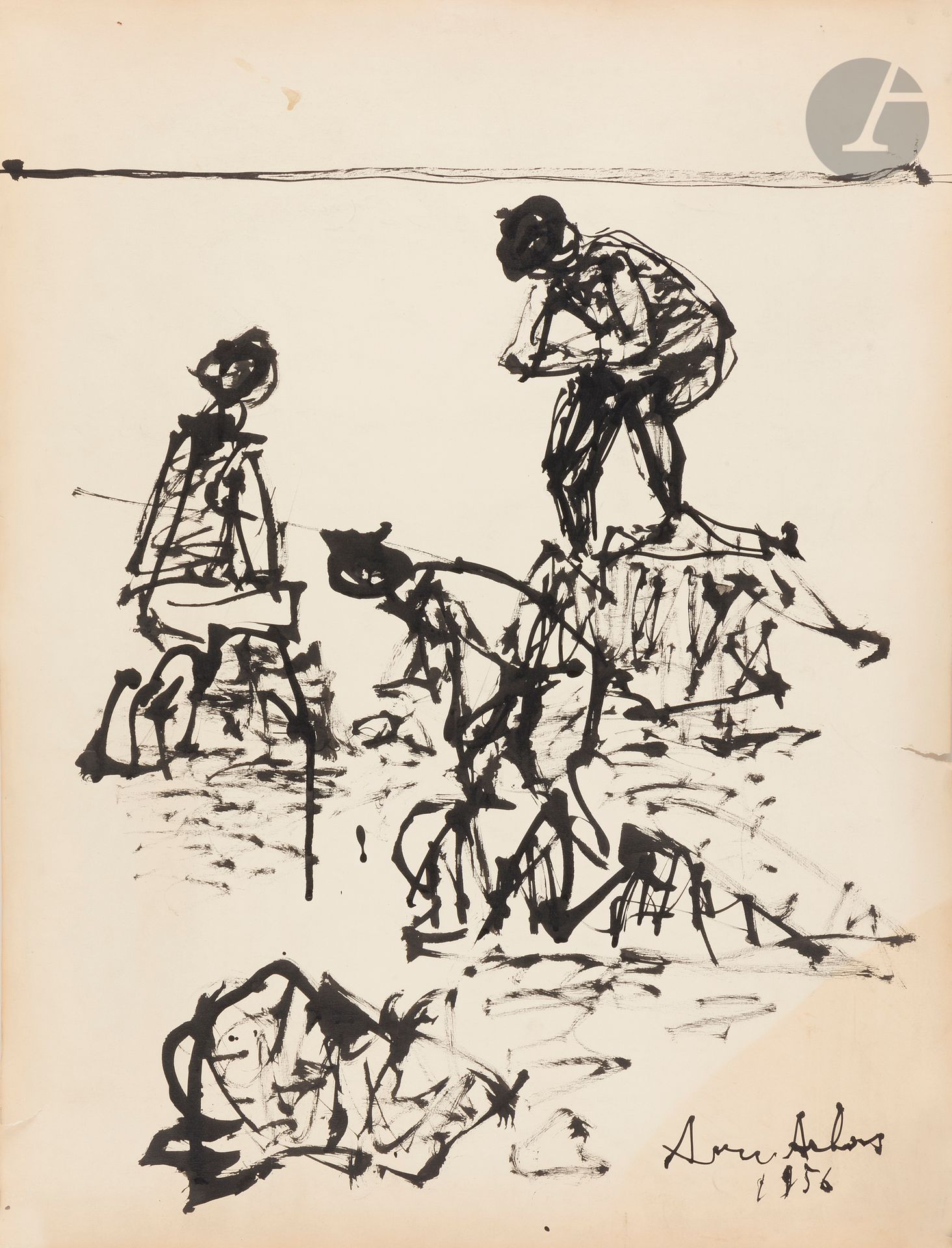 Avni ARBAS [Turkish] (1919-2003
)Fishermen on Foot, 1956Ink
.
Signed and dated lower right.
Signed and dedicated on the back.
65 x 49 cm




