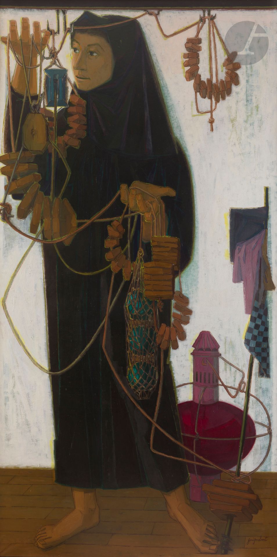 Jean-Claude GUIGNEBERT (1921-1989
)Woman with a storm lamp, circa 1960Oil
on canvas.
Signed lower right.
195 x 97 cm



