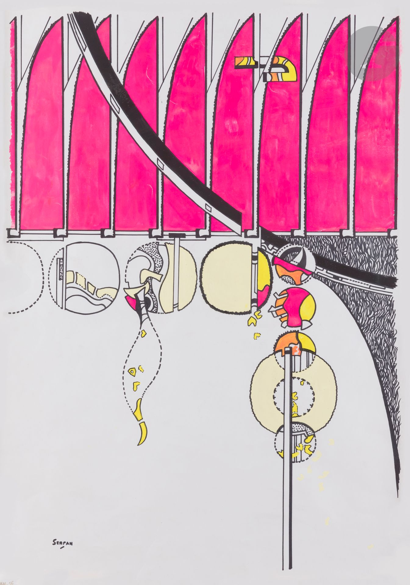 Iaroslav Sossountzov SERPAN [russe] (1922-1976)
EKN-16, 1973
Feutre et gouache.
Signé et titré en bas à gauche.
73,5 x 51 cm

Provenance : : 
Vente Artcurial, 26 mars 2013, n°144.
