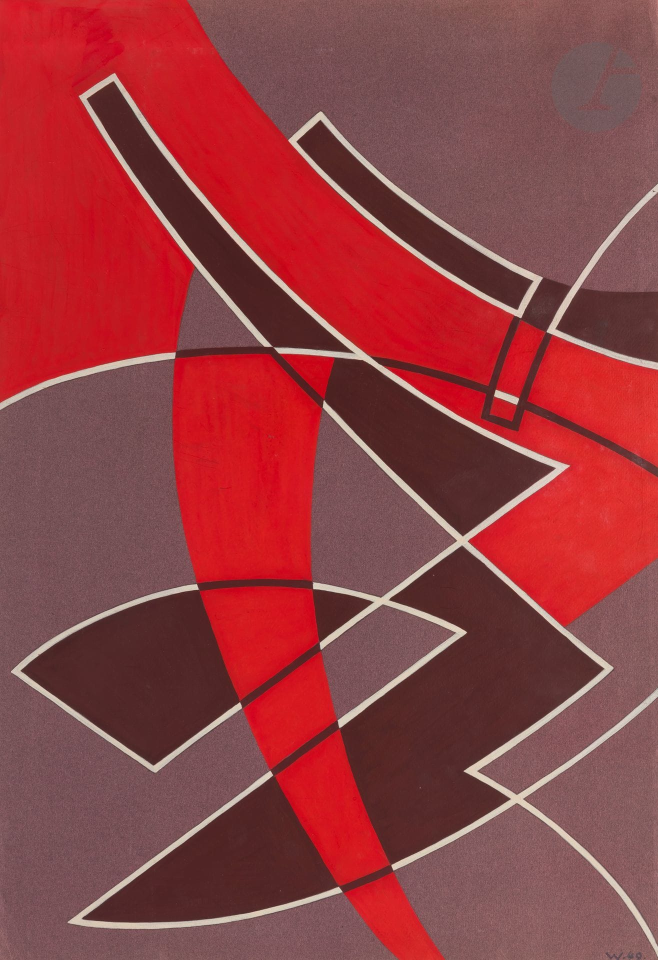 Nicolaas WARB [hollandaise] (1906-1957)
Volonté de voir, 1949
Gouache sur papier prune.
Monogrammée et datée en bas à droite.
Signée, datée et titrée au dos.
60,5 x 41 cm