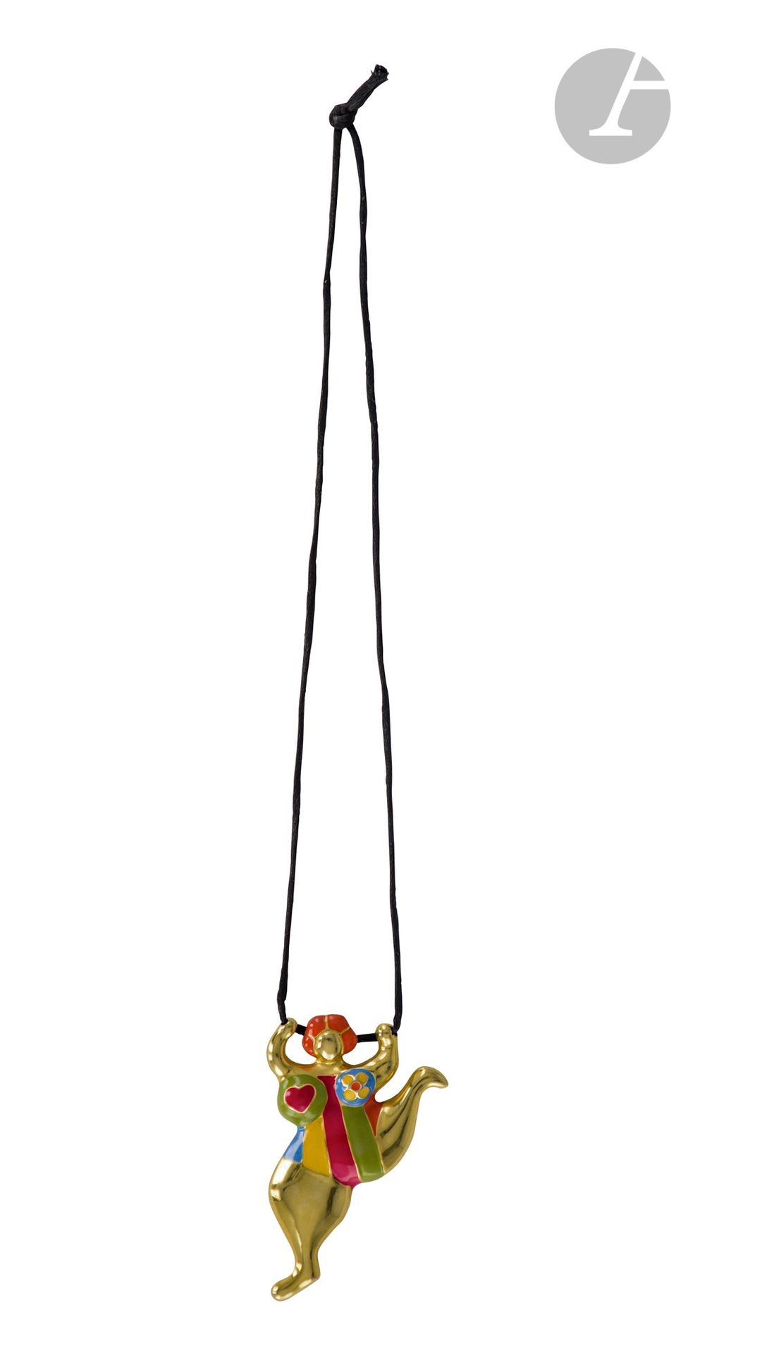 Niki de SAINT-PHALLE (1930-2002)
Nana, 2002
Pendentif en laiton doré et émaillé.
Signé, daté et copyright au dos.
JNF Production.
Hauteur : 8 cm