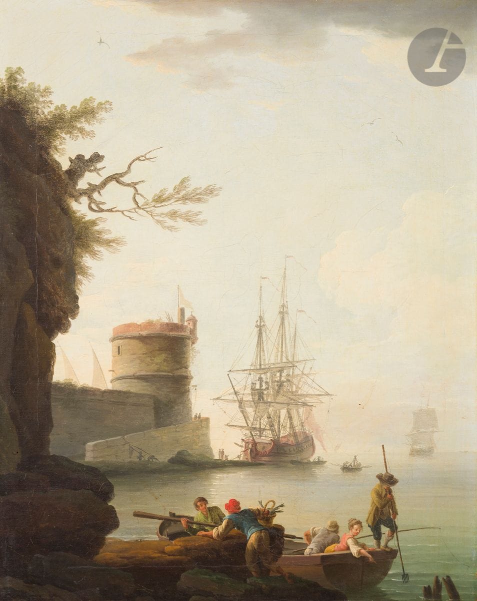 Jean Baptiste LALLEMAND (Dijon 1716 - Paris 1803)
Pêcheurs au port
Toile
50 x 39,5 cm

Provenance :
Vente anonyme, Paris, Palais Galliera, 4 juin 1973, n° 55bis (reproduit) (Attribué à Charles François Lacroix de Marseille 12 100 fr).