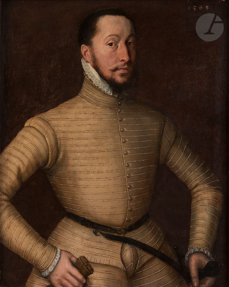 Attributed to Antonio MORO (1520 - 1577)
Portrait of a man with gloves
Walnut panel glued
Bears an inscription in the upper right corner: "1563"
62.5 x 51 cm
Label on the back: "Portrait of a nobleman 1563" 

Provenance:
Chez Popoff, Paris, in July 1935