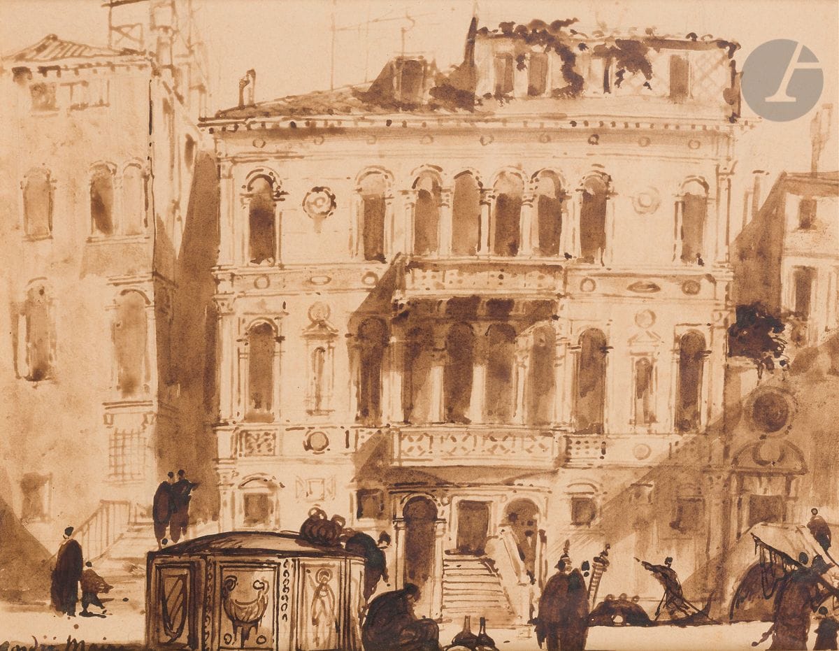 André MAIRE (1898-1984)
Venice, a palace
Ink and ink wash on pencil lines
Signed lower left
28 x 36,5 cm