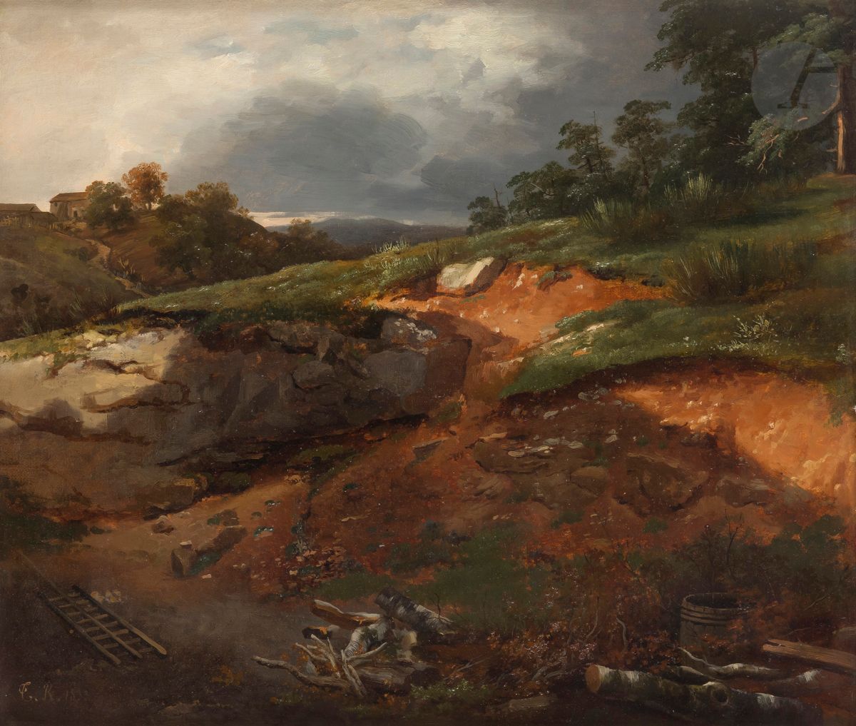Theodore RICHARD 
(Millau 1782 - Toulouse 1859)
Une carrière à l’orée du bois
Toile
Monogrammée et datée en bas à gauche « T. R. 1833 »
44,5 x 52 cm