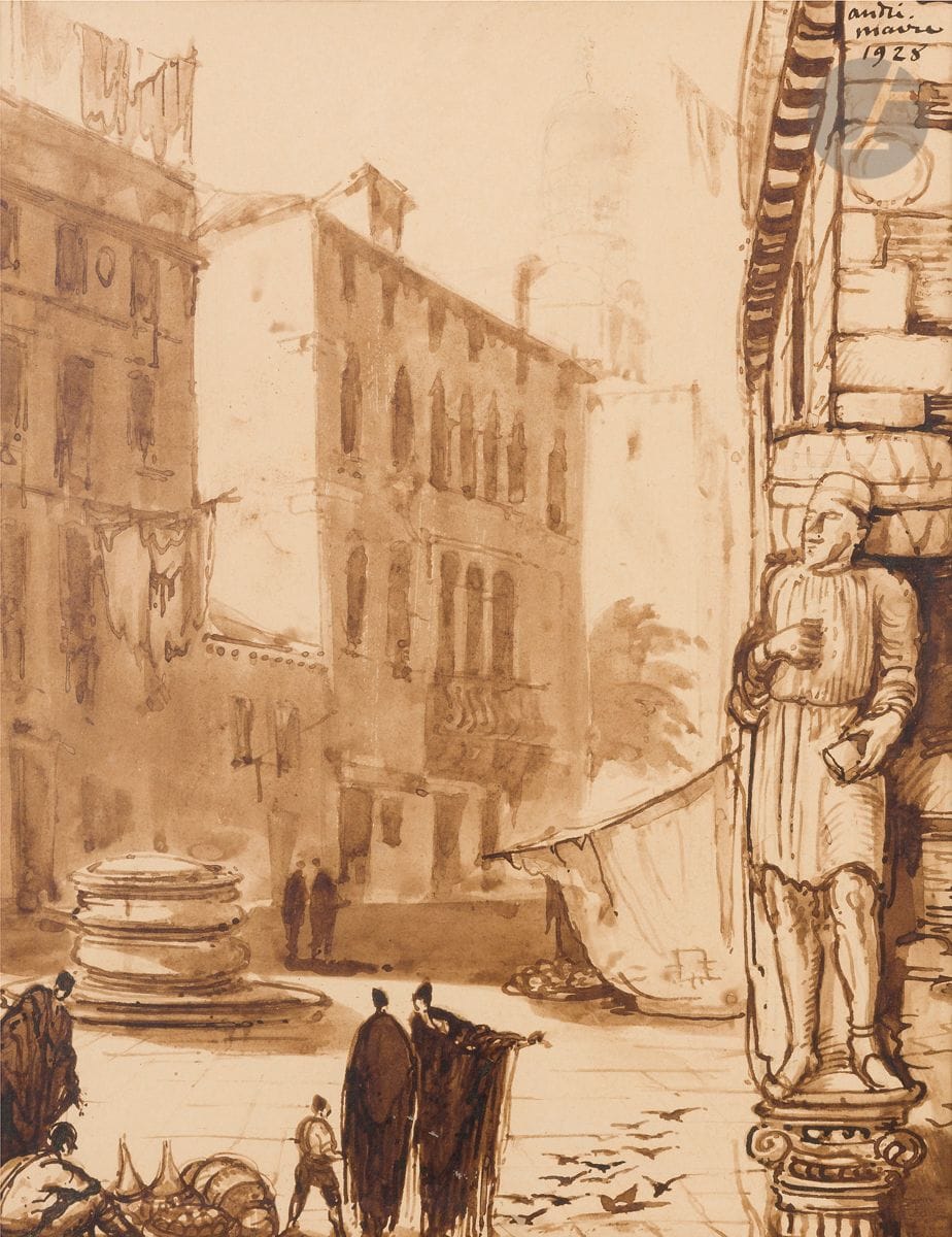 André MAIRE (1898-1984)
Venise, une place, 1928
Encre et lavis d’encre
Signée et datée en haut à droite
35 x 27 cm