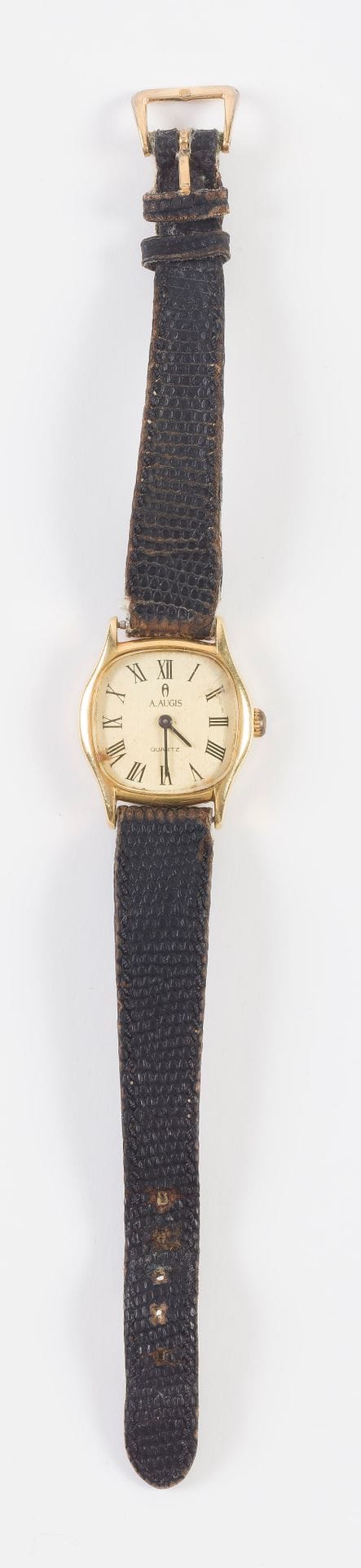 
A.AUGIS. Montre bracelet cuir, boitier or (18K). 

Poids brut: 19,1 g
