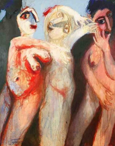 Henri Guibal (né en 1947)
La jalouse, 1991. Huile sur toile. Signée et datée en bas à gauche. Signée, datée et titrée au dos. 140 x 110 cm