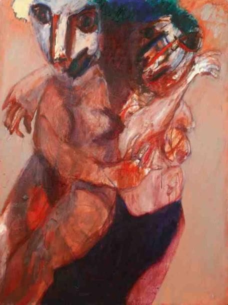 Henri Guibal (né en 1947)
Dis-moi..., 1991. Huile sur toile. Signée et datée en haut à droite. Signée, datée et titrée au dos. 130 x 97 cm