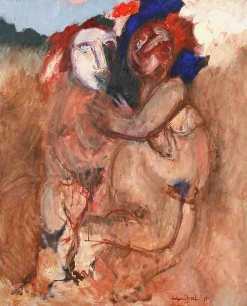 Henri Guibal (né en 1947)
Deux copines, 1990. Huile sur toile. Signée et datée en bas à droite. Signée, datée et titrée au dos. 100 x 81 cm