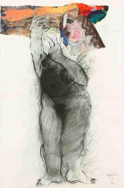 Henri Guibal (né en 1947)
Femme aux bras levés, 1990. Technique mixte sur papier. Signée et datée en bas à droite. 100 x 66 cm