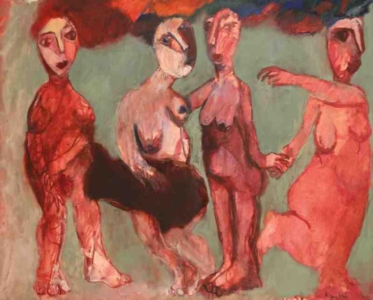 Henri Guibal (né en 1947)
4 Guipsiennes, 1998. Huile sur toile. Signée en bas à droite. Signée, datée et titrée au dos. 81 x 100 cm