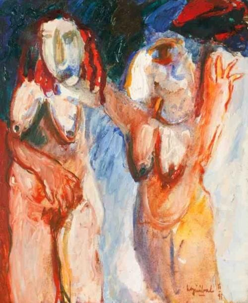 Henri Guibal (né en 1947)
Petite rencontre, 1991. Huile sur toile. Signée et datée en bas à droite. Signée, datée et titrée au dos. 73 x 60 cm