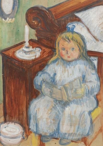 Jean-Émile Laboureur (1877-1943)
La Petite fille au pot, ou Henriette assise. Vers 1898. Aquarelle et gouache sur carton beige. À vue: 330 x 480. Petit accident en pied. Fine éraflure filiforme oblique en tête. Cadre. (Annotations de la main de Sylvain Laboureur, fils de l'artiste, au verso).