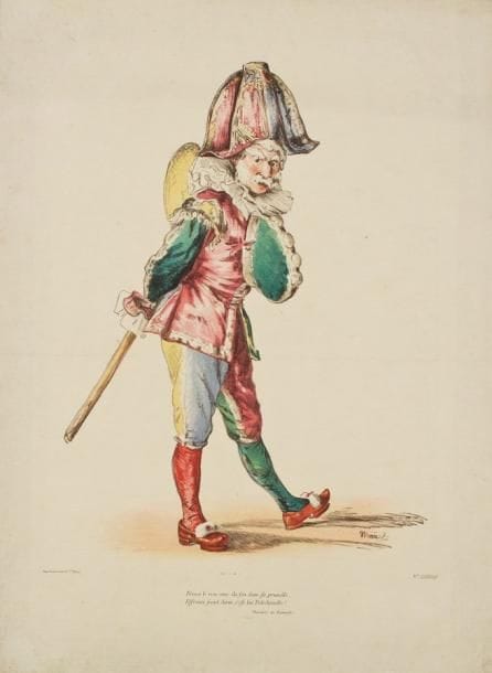 Édouard Manet (1832-1883)
Polichinelle. 1874. Lithographie. [425 x 575]. Impression en couleurs. Guérin 79; Bareau-Berès 83; Fisher 61. Très belle et rare épreuve du 1er tirage à 25 épreuves sur japon, avec la mention «tiré à 25», mais ni numérotée ni signée des initiales. Légères traces de frottement en surface. Courts plis cassés dans l'angle inférieur droit. Toutes marges non ébarbées.