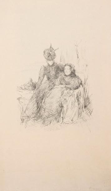James Abbott Mc Neill Whistler (1834-1903)
Mother and Daughter (la mère malade). 1897. Autographie. 160 x 185. Levy 77; Spink 174. Très belle épreuve sur japon. Fins plis cassés horizontaux en tête et en pied. Toutes marges non ébarbées. Tirage à env. 200 épreuves. A. Vollard éditeur.