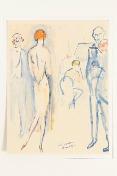 Kees van Dongen (1877-1968) (d'après)
Croquis fait à Deauville. Vers 1930. Procédé photomécanique. [132 x 175]. Impression en couleurs. Belle épreuve sur vergé crème, sans marges (le sujet possiblement réduit).
