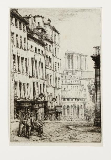 Charles Heyman (1881-1915)
Rue de la montagne Sainte-Geneviève. 1912. Eau-forte. 162 x 240. Sanchez-Seydoux 111. Très belle épreuve sur vergé ancien azuré, titrée à la mine de plomb. Marges étroites normales.