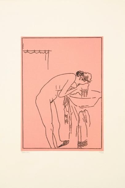 Jean-Émile Laboureur (1877-1943)
Instantanés. 1911. Bois gravé. Format du volume: 265 x 335. Laboureur 655. Suite complète de 6 planches sous couverture illustrée de vélin rempliée. Épreuves sur vélin, chacune tirée avec fond de couleur différente, signées et numérotées à la mine de plomb, 2 oxydées. Quelques petites rousseurs claires. Tirage à 40 épreuves.