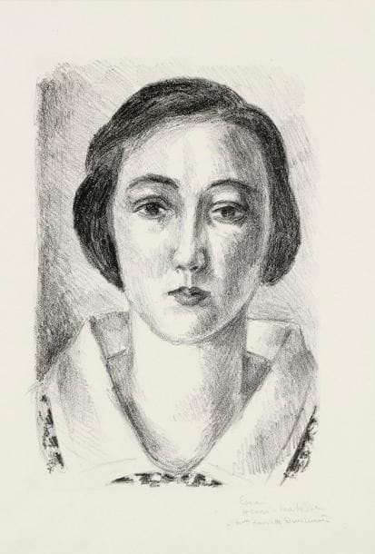 Henri Matisse (1869-1954)
Jeune fille en robe fleurie au col d'organdi. 1923. Lithographie. 150 x 220. D.-G. 429. Très belle épreuve sur chine volant, justifiée «Essai», signée et dédicacée «à Mme Henriette Darricarrère» à la mine de plomb. Courts plis de manipulation et plis cassés dans l'angle supérieur droit du feuillet. Toutes marges. Tirage total à 65 épreuves. Cadre.