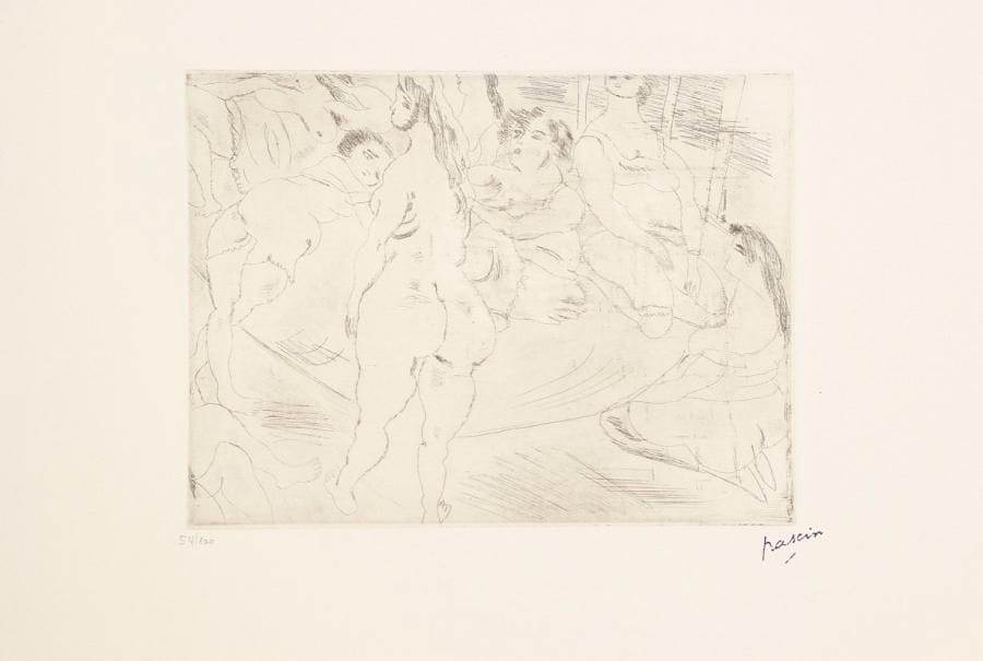Jules Pascin (1885-1930)
Les Amies. 1926. Pointe sèche. 198 x 148. Très belle épreuve d'un tirage posthume sur vergé crème fort, numérotée et timbrée (Lugt 2014a). Toutes marges.