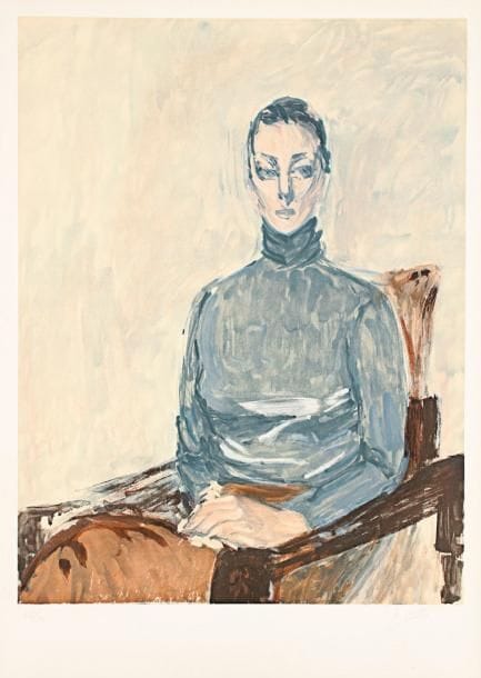 Nasser Assar (iranien, 1928-2011)
[Femme en bleu, assise]. (Isabelle, femme de l'artiste). Vers 1960. Lithographie. 495 x 650. Impression en couleurs. Très belle épreuve sur vélin, numérotée et signée à la mine de plomb. Toutes marges. Tirage à 110 épreuves.