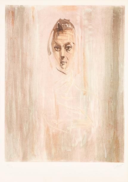Nasser Assar (iranien, 1928-2011)
[Femme, traits bruns sur fond rose]. (Isabelle, femme de l'artiste). Vers 1960. Lithographie. 495 x 650. Impression en couleurs. Très belle épreuve sur vélin, numérotée et signée à la mine de plomb. Toutes marges. Tirage à 110 épreuves.