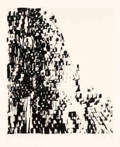 Maria Elena Vieira da Silva (portugaise, 1908-1992)
La Chapelle. 1977. Lithographie. 237 x 280. Impression en noir avec pierre de teinte vert pâle. Très belle épreuve sur vélin, annotée «épr. d'artiste», numérotée et signée à la mine de plomb. Toutes marges. Tirage à 100 épreuves. Cadre.