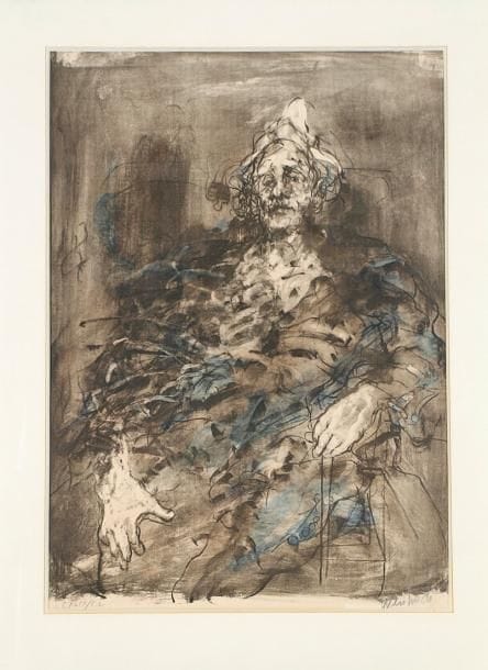 Claude Weisbuch (né en 1927)
[Homme assis au chapeau blanc]. Vers 1960-1970. Lithographie. À vue: 525 x 735. Belle épreuve sur vélin, numérotée en chiffres romains et signée à la mine de plomb. Tirage à 150 épreuves. Cadre.