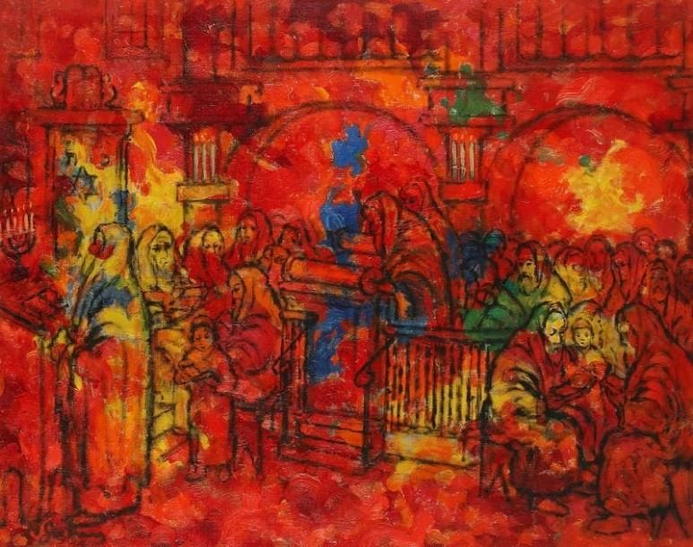 Nathan GUTMAN (1914-1990)
La fête de Kippour Huile sur toile. Signée en bas à gauche. 65 x 81 cm