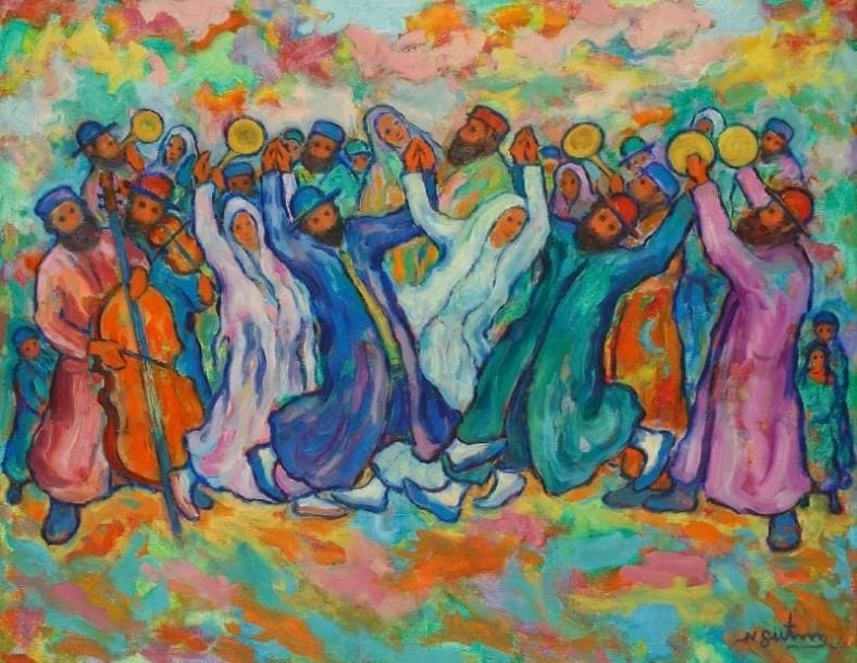 Nathan GUTMAN (1914-1990)
La Danse hassidique. Huile sur toile. Signée en bas à droite. 65 x 81 cm