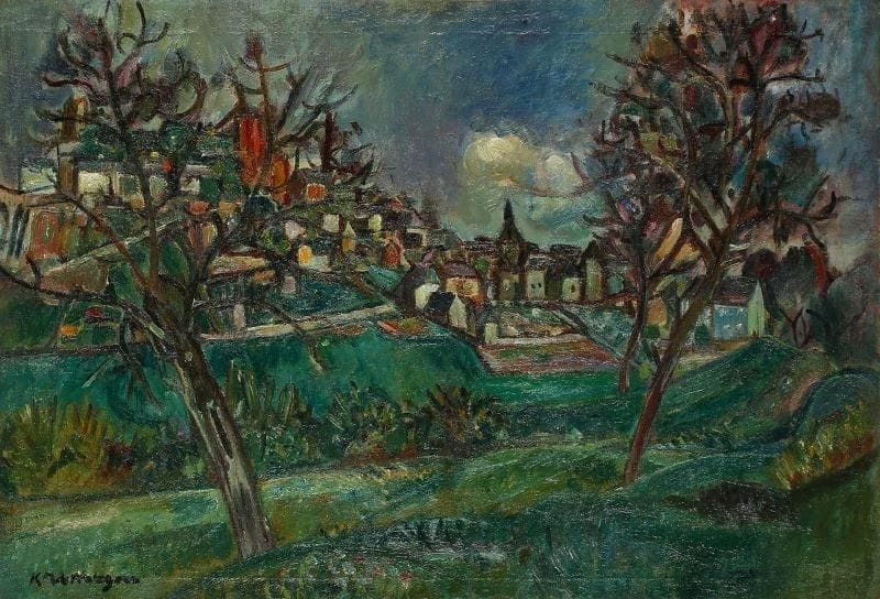 Pinchus KREMEGNE (1890-1981)
Village Huile sur toile. Signée en bas à gauche. 50 x 73 cm Vente Watine-Arnault, le 30 mai 1990, n°68