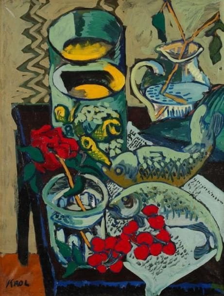 Abraham KROL (1919-2005)
Nature morte aux poissons Huile sur toile. Signée en bas à gauche. Signée au dos. 65 x 51 cm