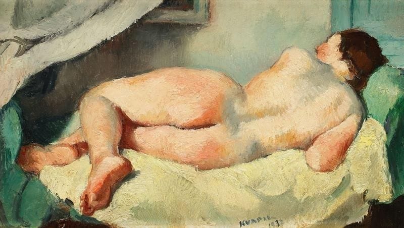 Charles KVAPIL (1884-1958)
Nu allongé, 1932 Huile sur toile. Signée et datée en bas vers la droite. 27 x 46,5 cm Collection Landau