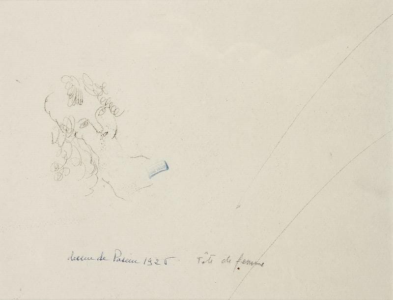 J. Pincas dit PASCIN (1885-1930)
Tête de femme Dessin au crayon sur papier. Cachet de l'atelier au centre. Annoté en bas probablement par Lucy Krogh «dessin de Pascin 1920 Tête de femme». 20 x 26 cm