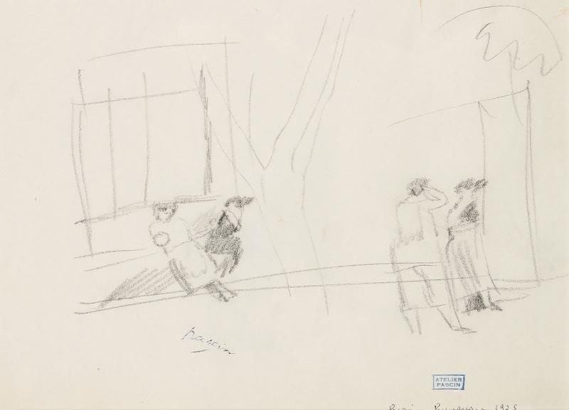 J. Pincas dit PASCIN (1885-1930)
Quatre femmes dans la rue à Perpignan Dessin au crayon sur papier. Cachets de la signature et de l'atelier. Annoté en bas à droite «Pascin Perpignan 1925». 17,5 x 24 cm
