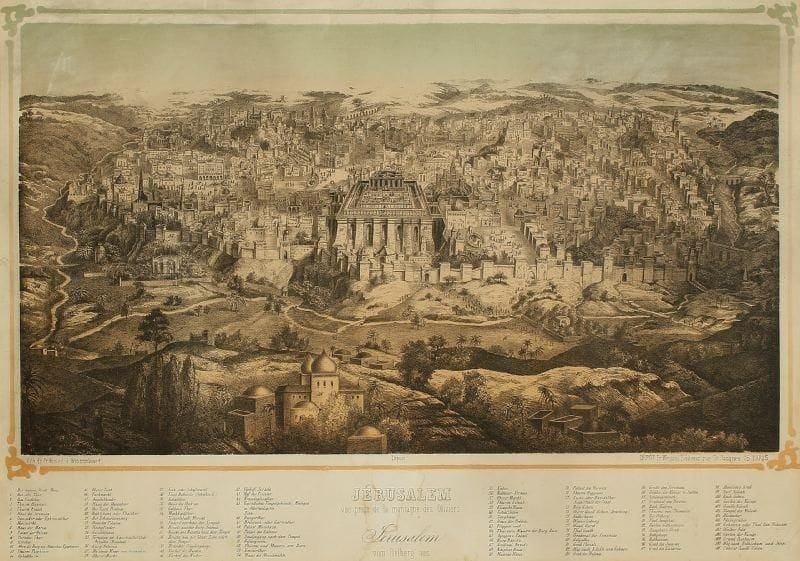 F. WENTZEL
Vue de Jérusalem Lithographie en deux tons, titrée en français et en allemand, légendée en allemand. Petite déchirure marginale, mouillure claire, non décadrée. 30 x 42 cm (à vue)