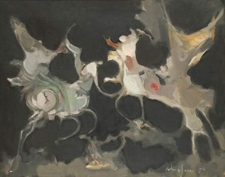Alfred ABERDAM [ukrainien] (1894-1963)
Chevaux fantasmagoriques, 1959 Huile sur toile. Signée et datée «59» en bas à droite. 65 x 81 cm