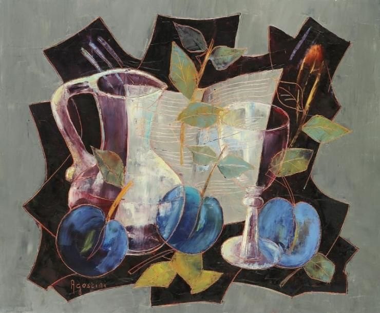 Tony AGOSTINI (1916-1990)
Carafe, verre et pommes Huile sur toile. Signée en bas vers la gauche. 38 x 46 cm Galerie 65, Cannes, acquis en octobre 1961 par les parents de l'actuelle propriétaire