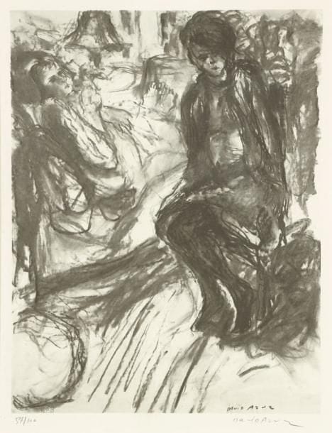 David AZUZ [israélien] (né en 1942)
Deux personnages Gravure en noir. Signée dans la planche et numérotée 57/100. 43,5 x 33 cm (à vue)