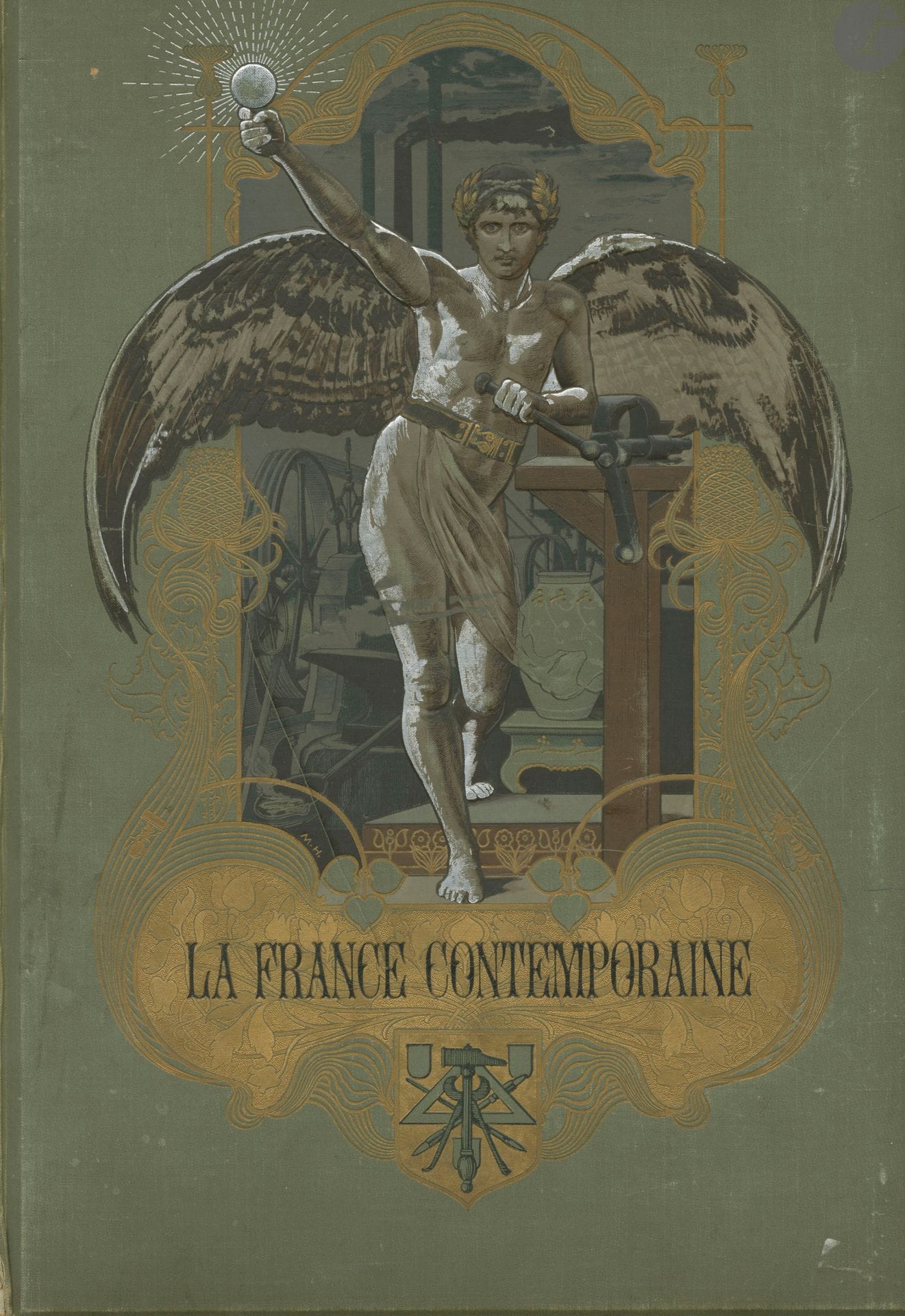 
NADAR, PAUL, 

CARJAT, ÉTIENNE, e.a 



La France Contemporaine. Album illustré, biographique.

Clément Deltour et Cie, Paris, 1903-1904.

Trois volumes in-folio (47 x 32,5 cm). Éditions originales, illustrées par Eugène Pirou, Adolphe Braun, Paul Nadar, Waléry, Alphonse Liébert, Studio Reutlinger, Étienne Carjat et divers. Couvertures pleines toiles à motifs dorés et embossés, titrées sur le premier plat. Ouvrages composés respectivement de 67, 64 et 62 héliogravures, séparées par des serpentes (portraits de Raymond Poincaré, Georges Feydeau, Eugène Carrière, Louis Lépine, Victorien Sardou, Sarah Bernhardt, Edmond Rostand, Gabriel Hanotaux, Emile Loubet, Joseph Ribot, Édouard Branly). Contributions de François Coppée, Jules Claretie, Jules Lemaitre, Robert Mitchell, Édouard Lockroy et divers.



Manques : deux pages de texte (tome 2), page de titre désolidarisée (tome 2) ; une page de texte (tome 3).
